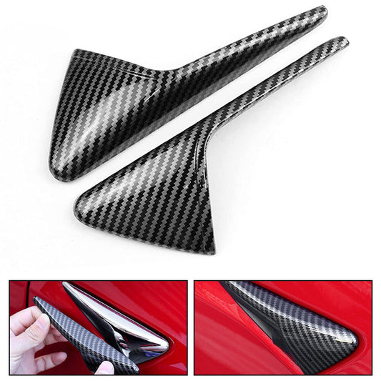 2X Carbon Fiber Style Side Fender Camera Vent Cover Trim For 17-20 for Tesla Model 3
