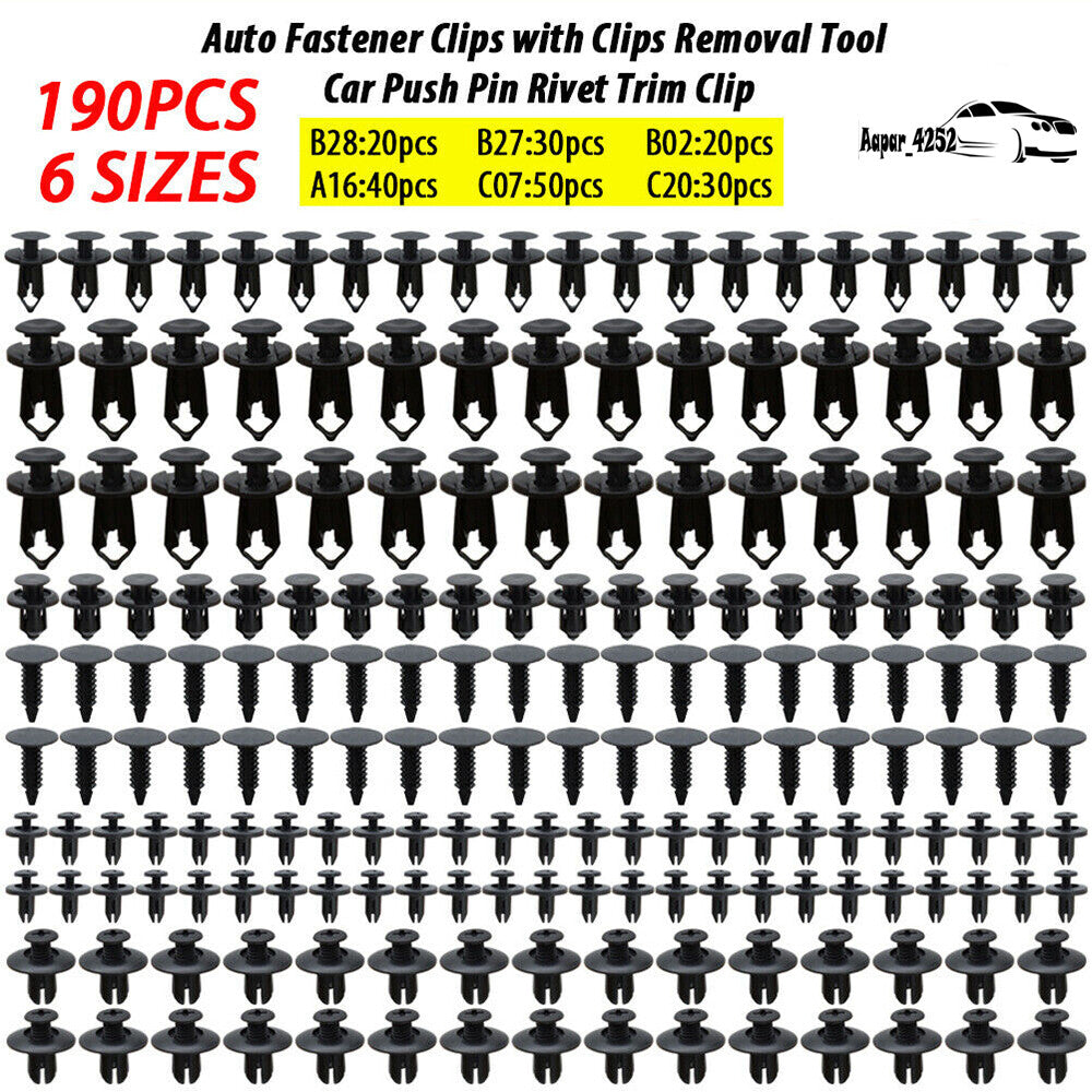 190Pcs Car Auto Fender Panel Retainer Fastener Push Pin Rivet Trim Clips Bumper