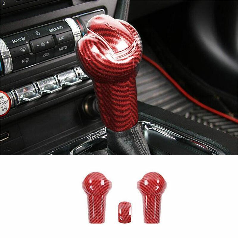 for Ford for Mustang 2015-2022 Red Carbon Fiber Gear Shift Knob Shifter Lever 3PCS