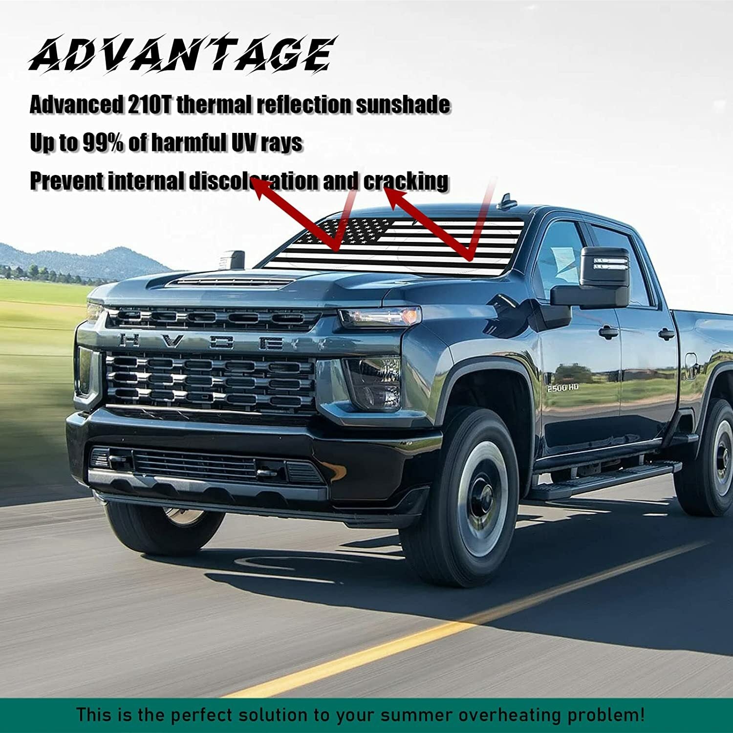 Suitable for Dodge truck windshield sunshades, American flag UV shield sun visors - n
