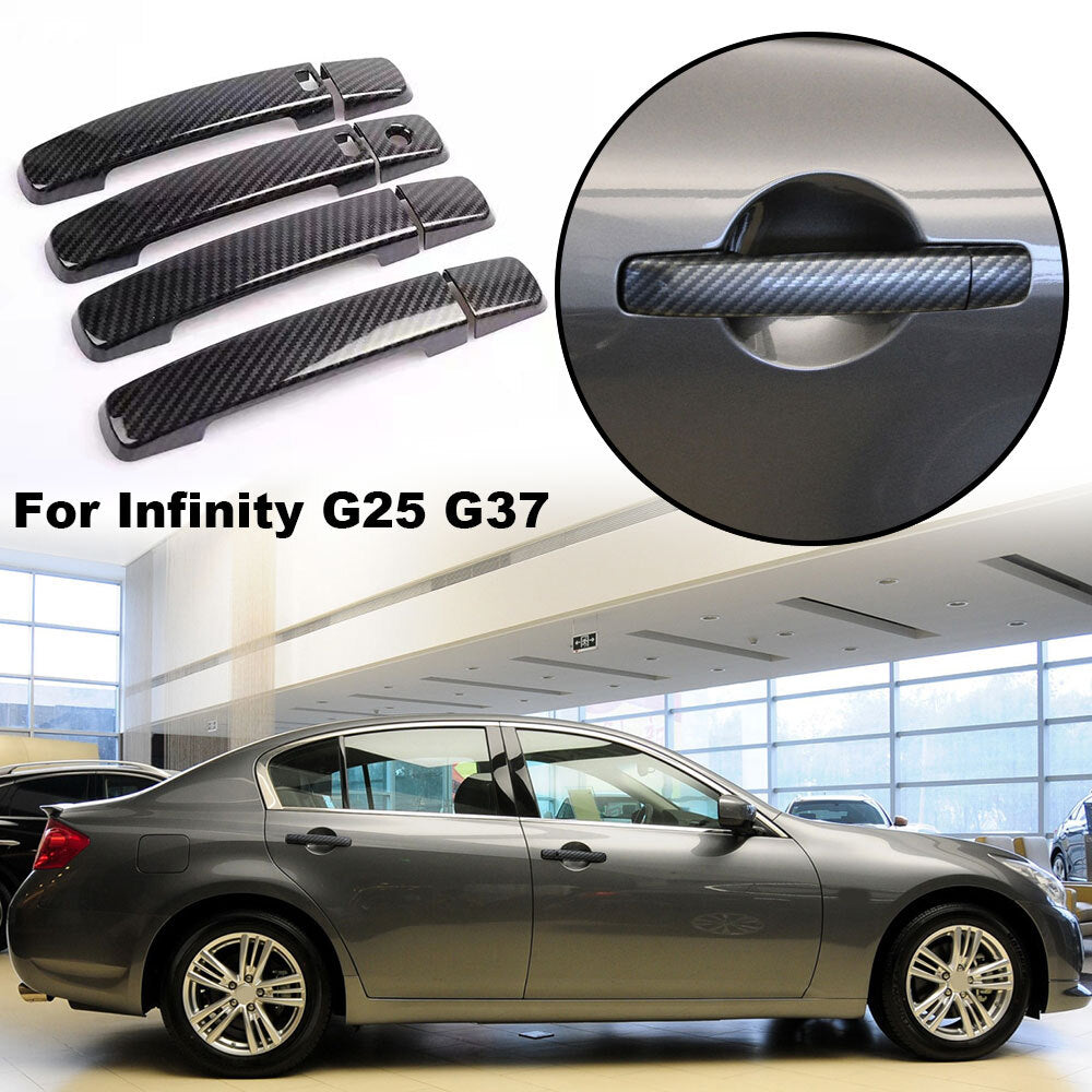 Smooth carbon fiber protective sleeve trim for 2009-13 for Infiniti G G37 side for smart door handles - n
