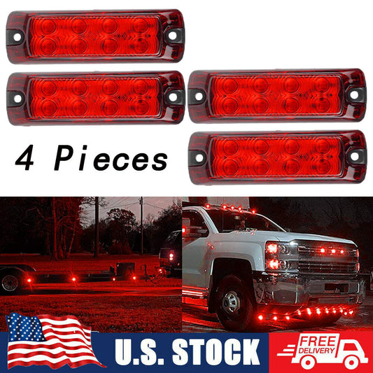 4PCS Red 8-LED Clearance Side Marker Lights Truck Trailer Turn Signal Light