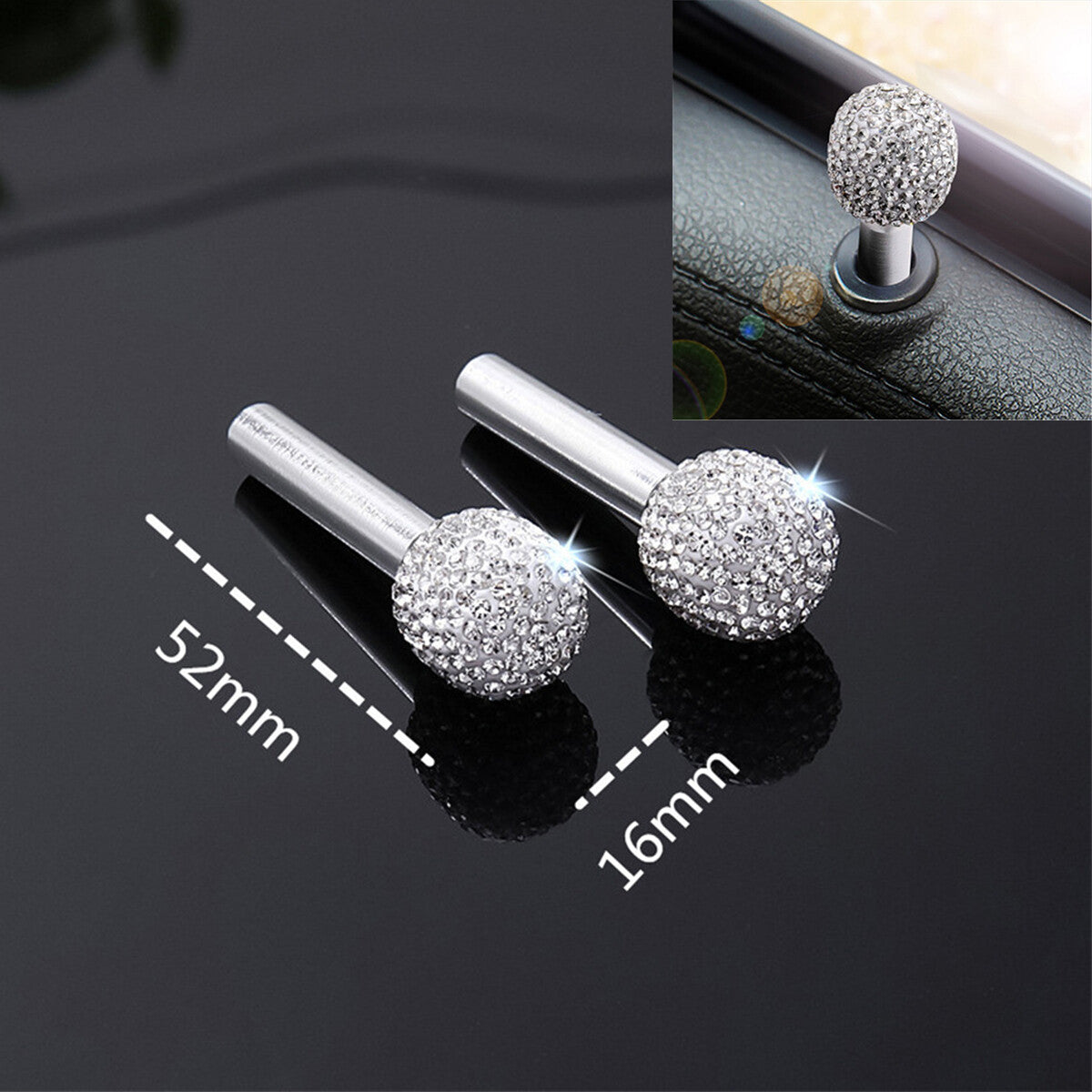 Bling Bling Rhinestone-encrusted Door Handle Interior Door Lock Knob Pins 2Pcs Q