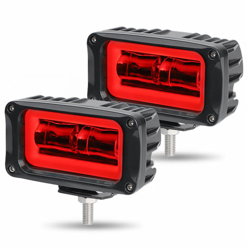 2x 4inch Red Halo LED Work Light Bar 8D Len Pods Fog Driving Offroad SUV ATV 4WD