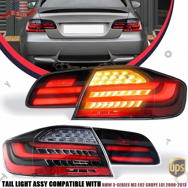 Tail Lights Rear Lamp LED Smoke Fit for 2008-2013 for BMW 3-Series M3 E92 Coupe LCI