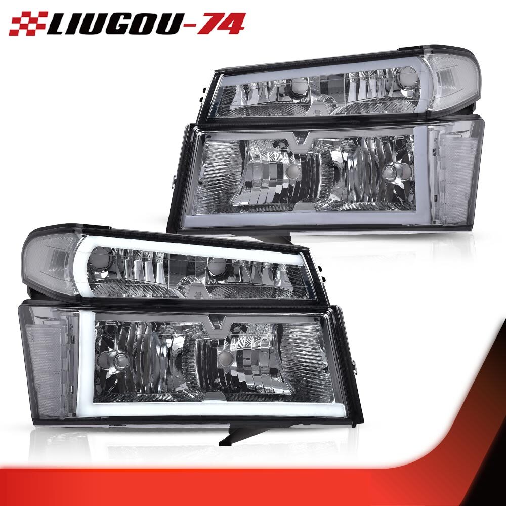 LED DRL Black Headlights with Bumper Lights Fits 04-12 for GMC for Canyon / for Chevy Colorado- v