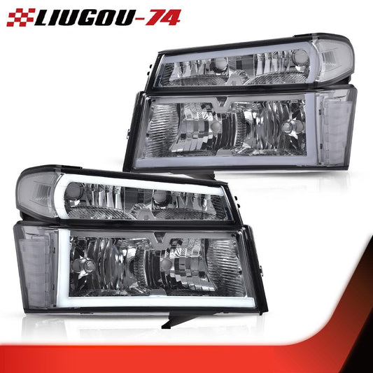 LED DRL Black Headlights with Bumper Lights Fits 04-12 for GMC for Canyon / for Chevy Colorado- v
