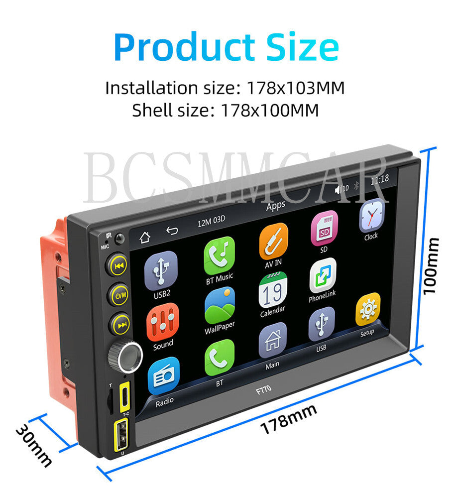 7 Double 2 DIN Stereo Car MP5 Player Bluetooth Touch Screen Radio With Camera