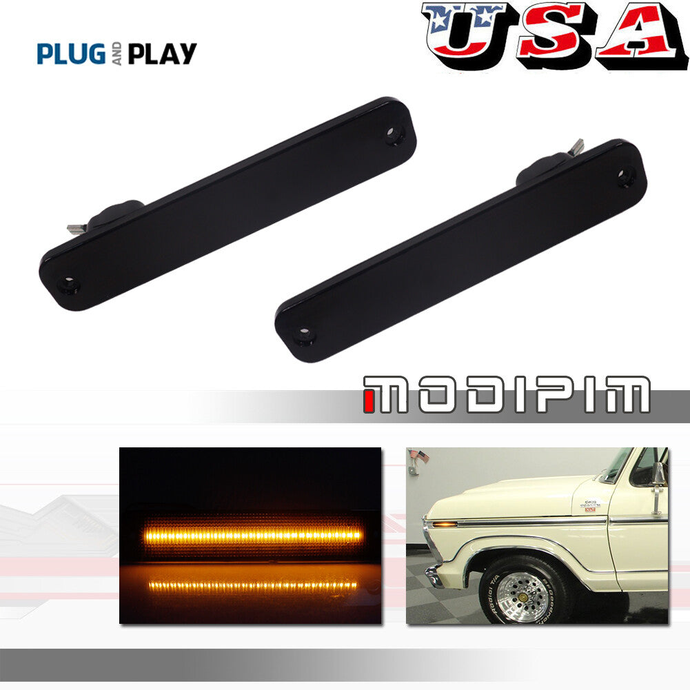 L+R Smoked Lens LED Amber Front Side Marker Light for 73-79 for F Trucks - v
