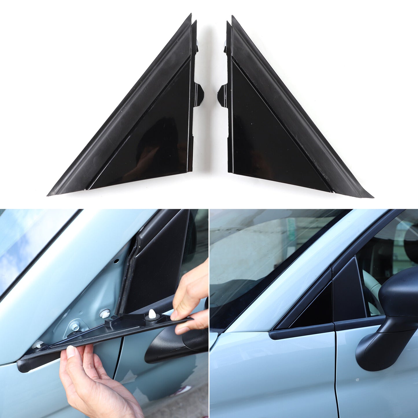 2-Piece Door Viewer Flag Cover Mold (Left + Right) Glossy Black Suitable for 2012-17 for Fiat 500 n