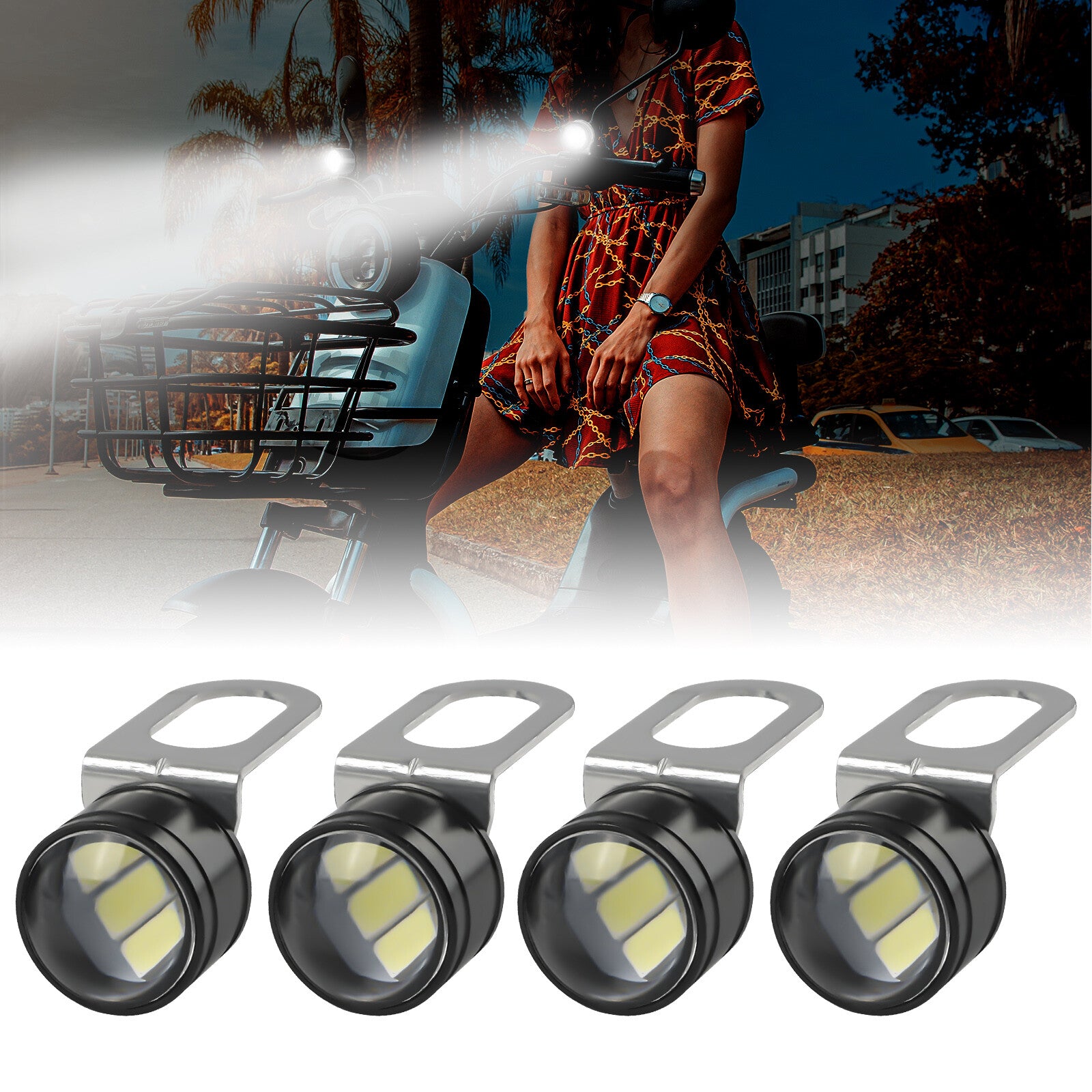 4 x LED motorcycle headlights auxiliary headlights fog lights daytime running light Q