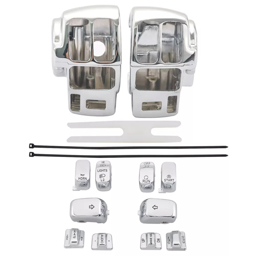 Fit for Harley Road Street Glide 96-13 Chrome Switch Housing Cover + 10Pcs Caps