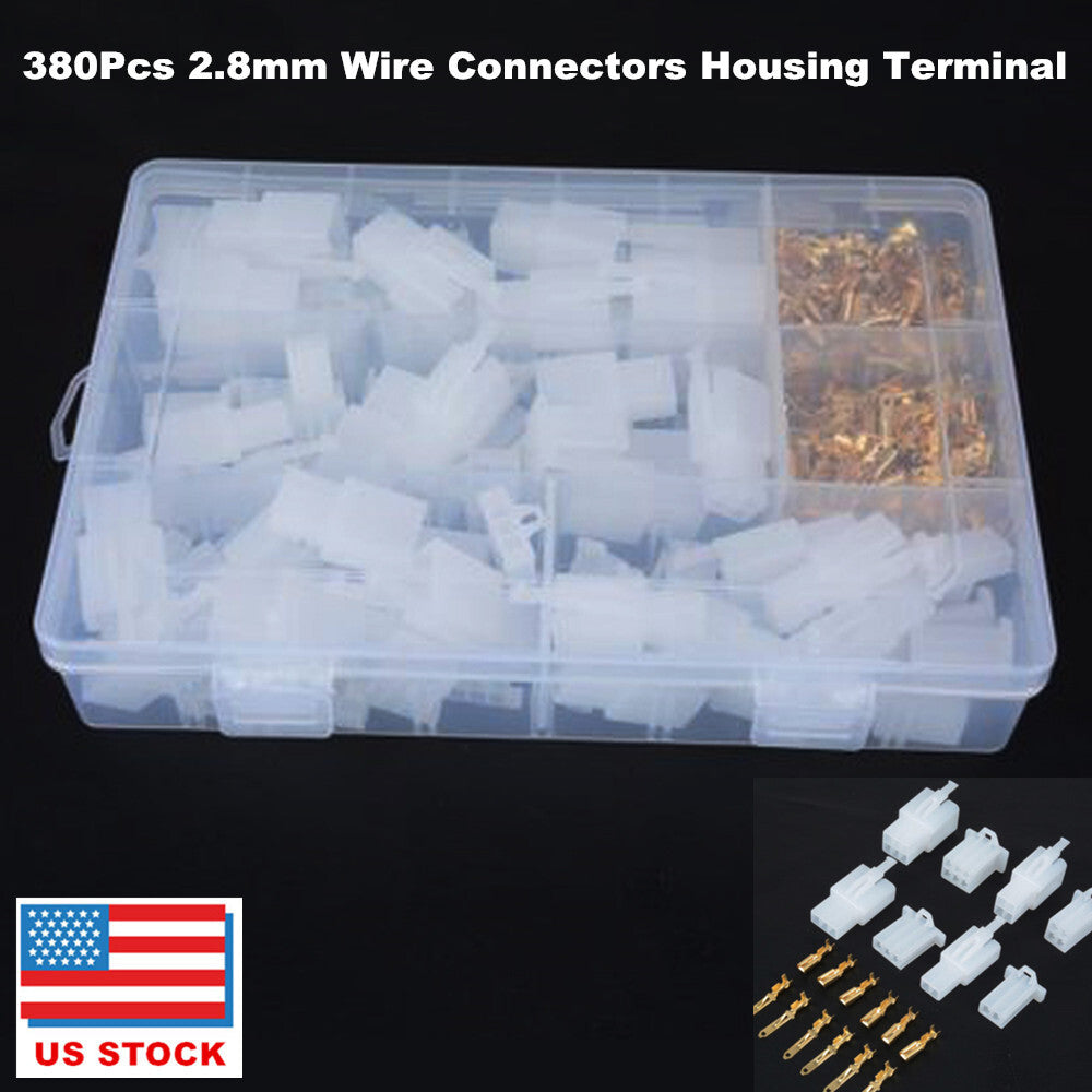 380-piece pack of 2.8mm wire connector housings, terminal pins, crimp terminals - n