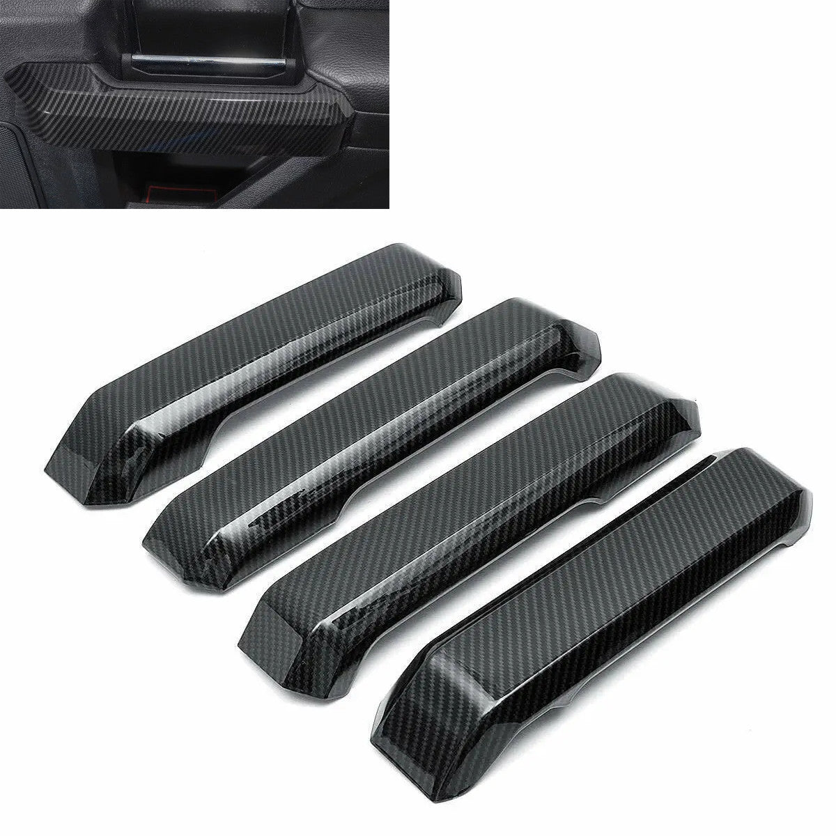 for Ford F150 2015-2020 Carbon Fiber Interior Door Grab Handle Cover Trim Decor