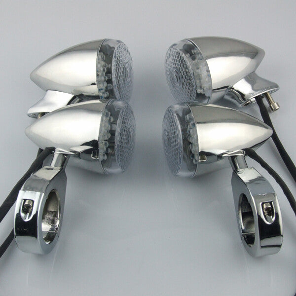 Chrome Motorcycle LED Turn Signal Brake Blinker Lights Fit for Harley Davidson Amber Q