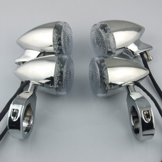 Chrome Motorcycle LED Turn Signal Brake Blinker Lights Fit for Harley Davidson Amber Q