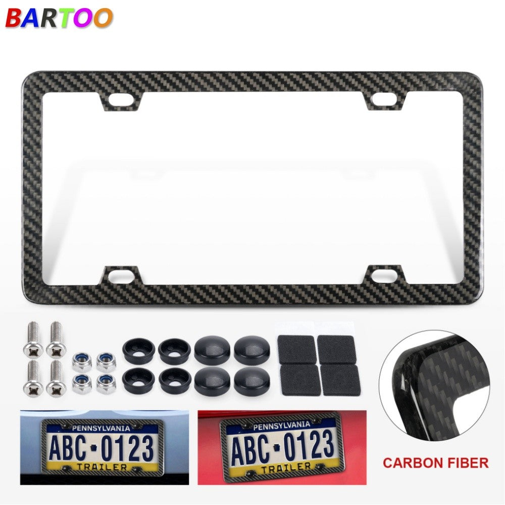 Real 100% Carbon Fiber 4 Holes License Plate Frame 3K Twill w/Screws Cap Q