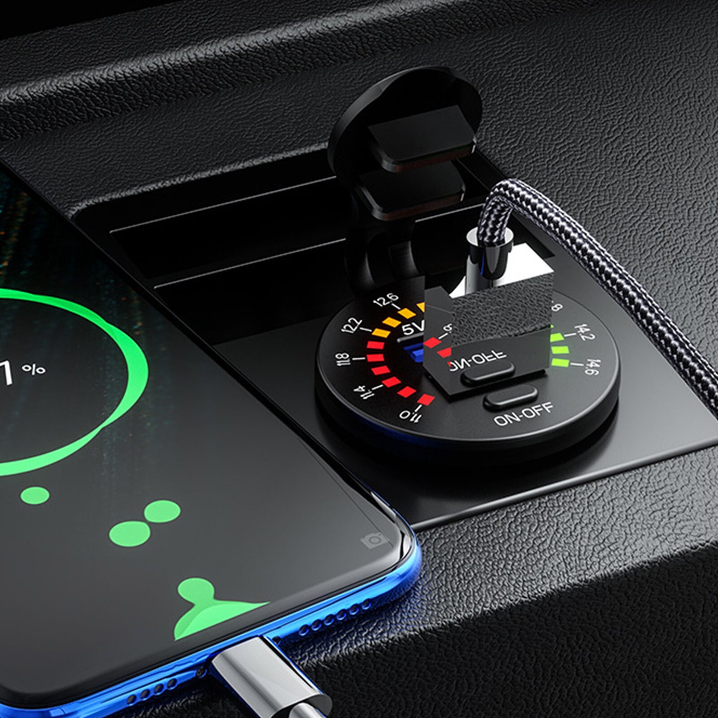5V 4.8A Portable Dual USB Car Fast Charging Socket with LED Voltmeter Display