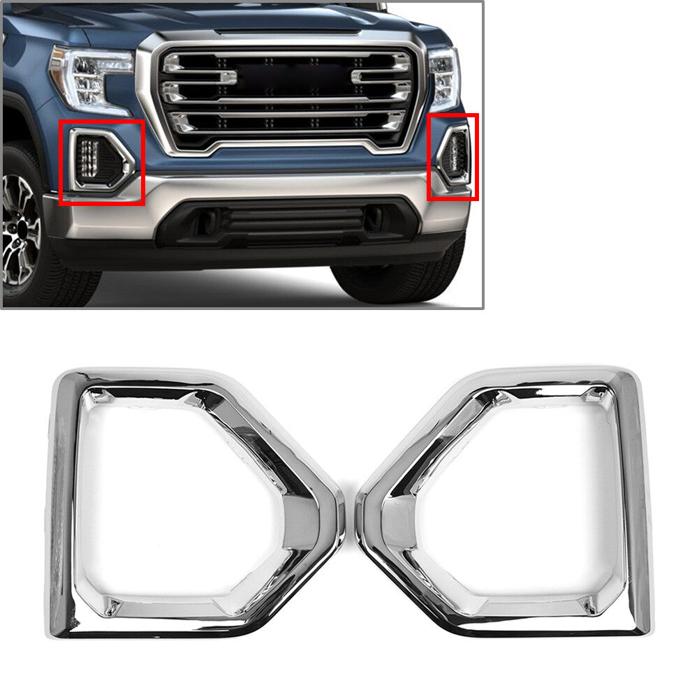 Front Bumper Fog Light Lamp Outer Bezel Cover Chrome for GMC for Sierra 1500 Pair