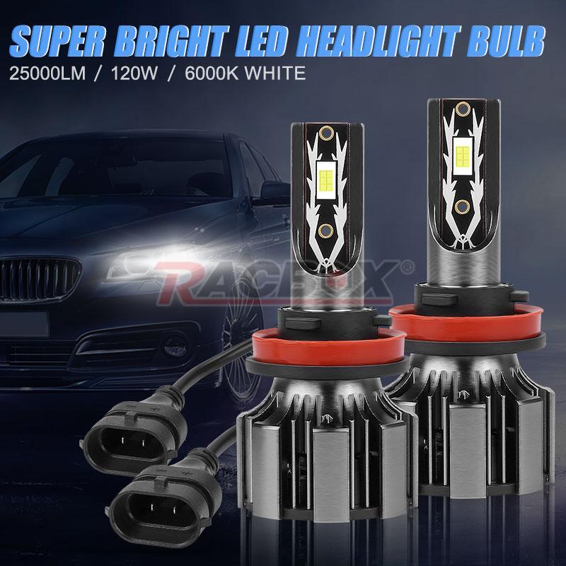 2PC H11/H8/H9 LED Headlight Bulb 120W 25000LM Conversion Kit High Low Beam 6000K