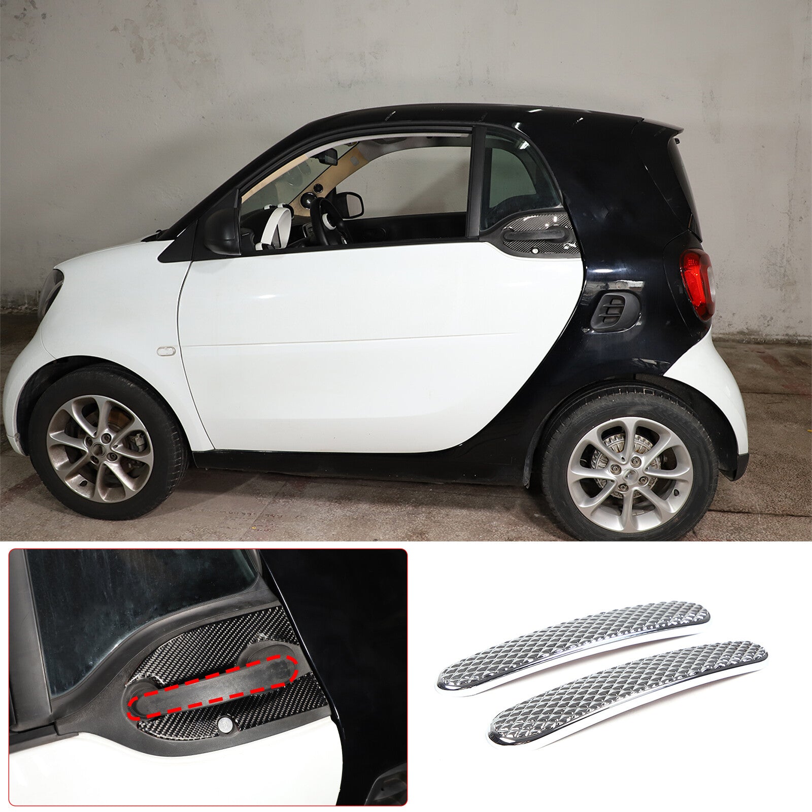 Chrome exterior door handle cover trim suitable for Smart Fortwo 2015 - 2021 - n