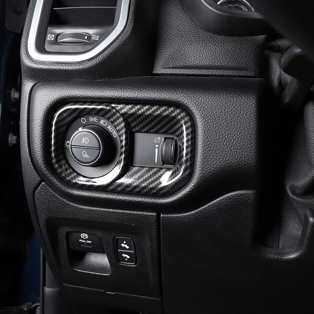 Front Headlight Switch Cover Trim Sticker for Dodge Ram1500 2018+ Carbon Fiber