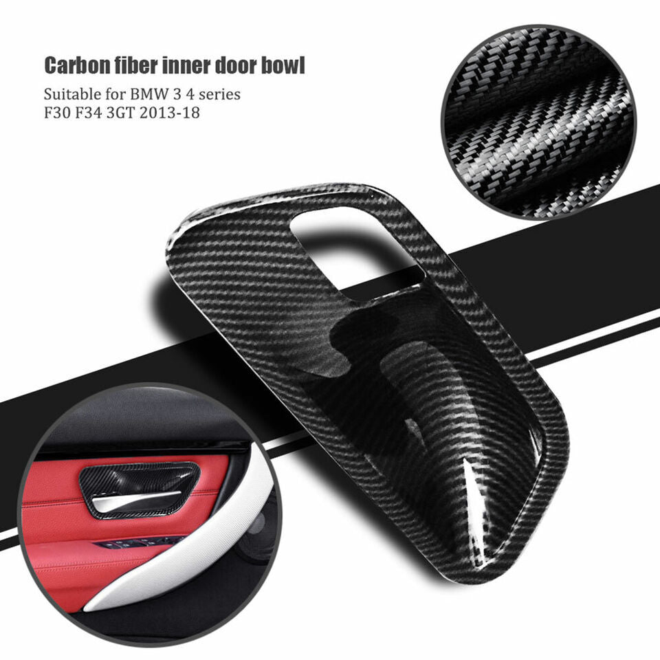 Car Interior Carbon Fiber Door Handle Bowl Cover for BMW 3 Series F30 2013-2018