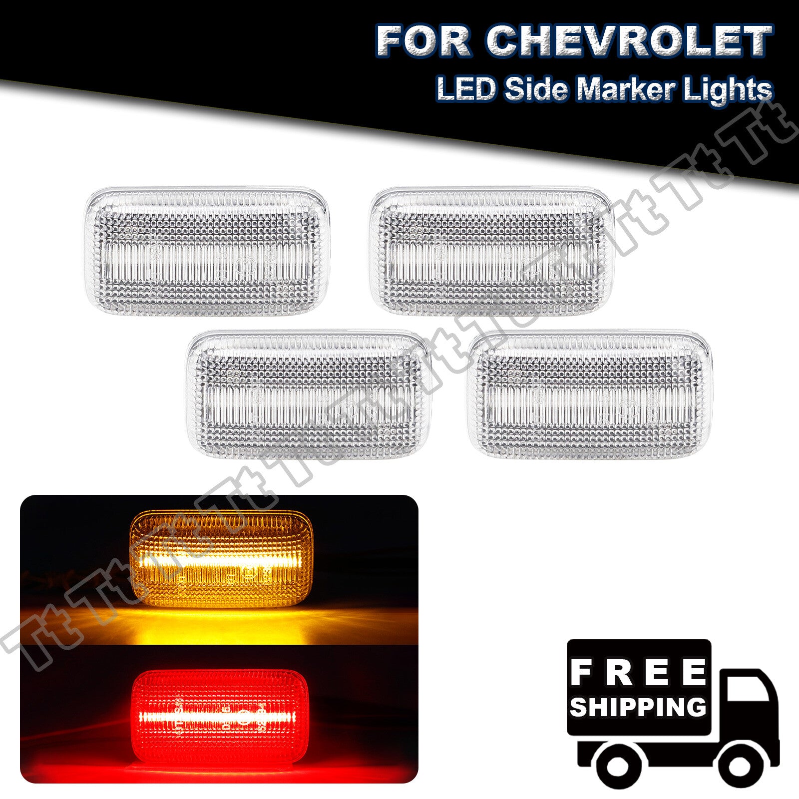 For 2015 - 2022 for Silverado 3500 Dual Amber Red LED Fender Side Marker Lights - v