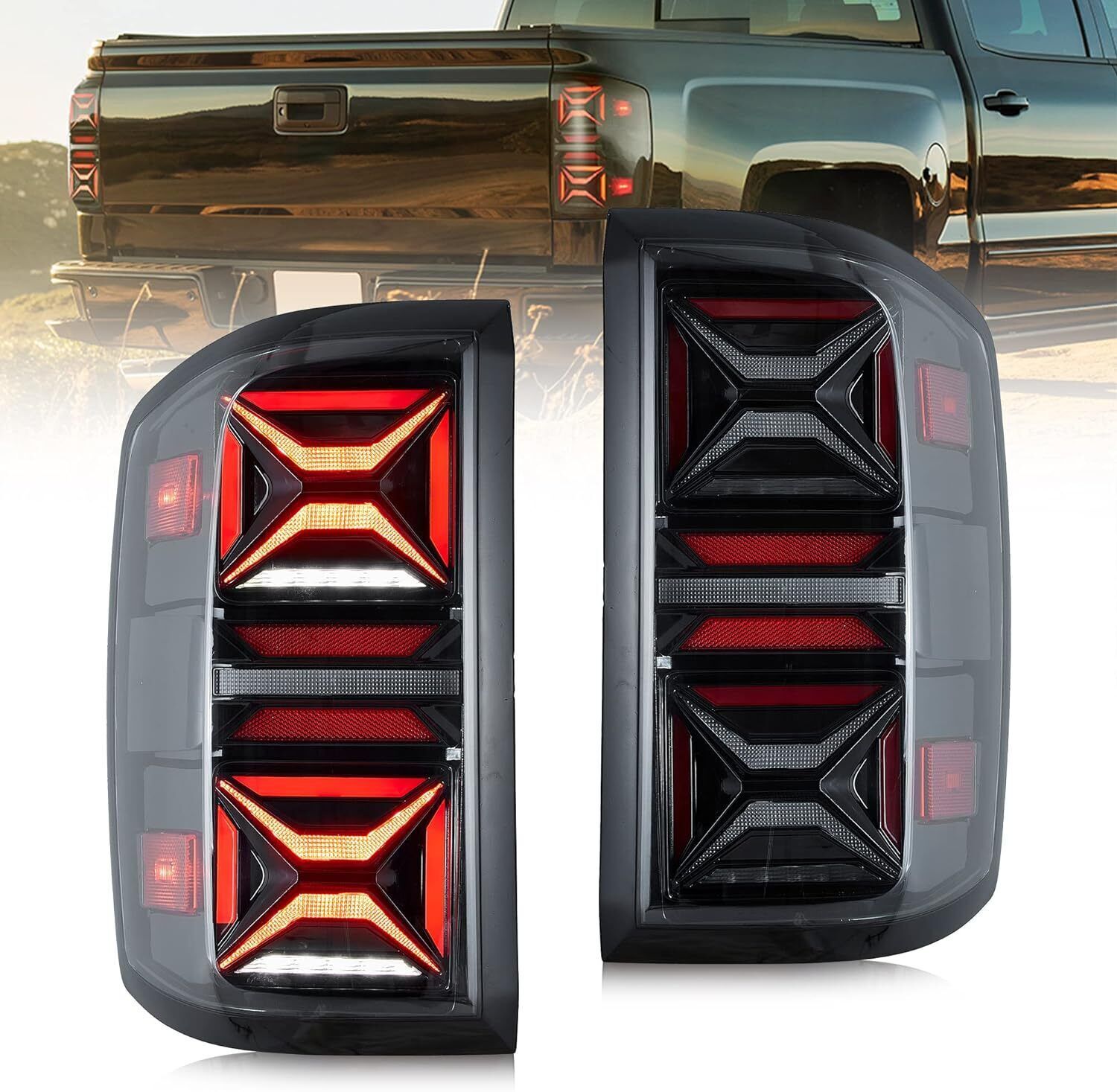 1Pair LED Clear Rear Tail Lights for GMC for Sierra 1500 2500 3500 HD 2014-2018