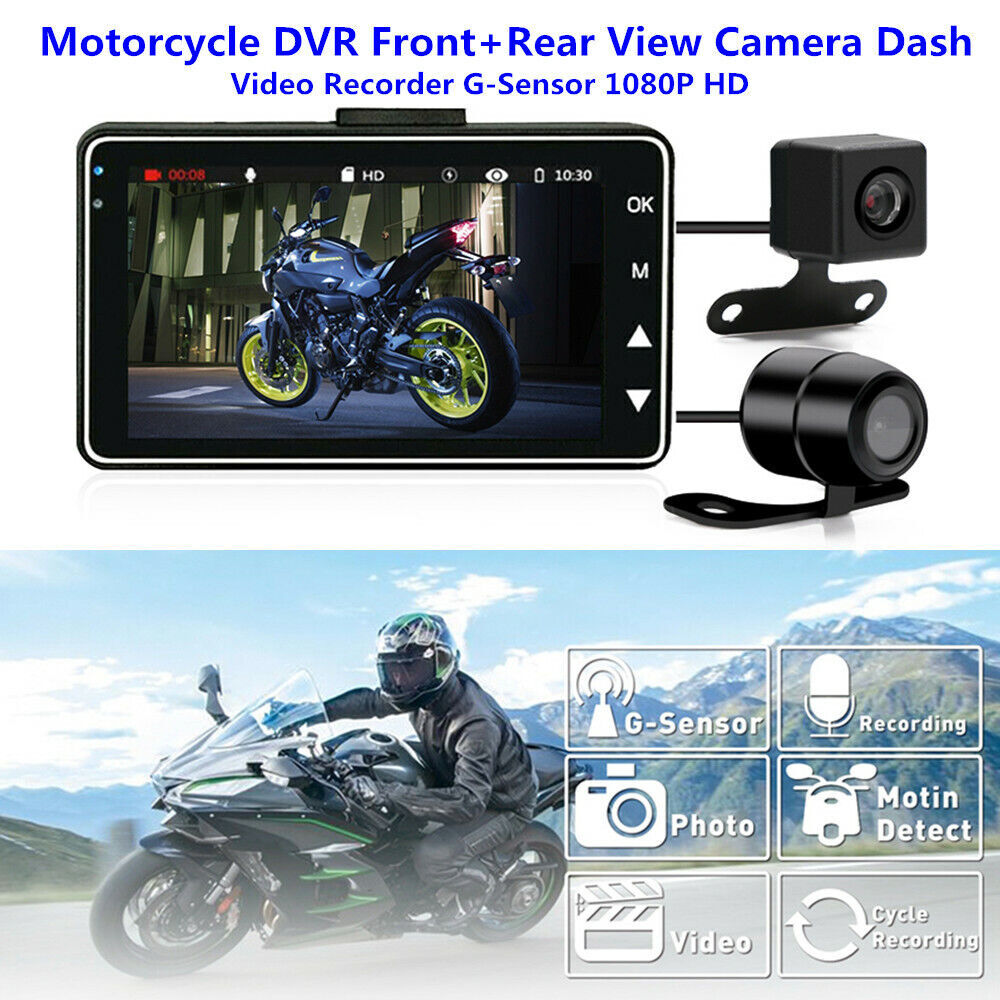 Motorcycle DVR with front and rear view cameras, 3-inch dashboard automatic recorder, G sensor, high definition - n