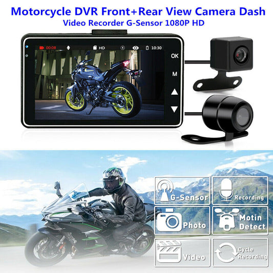 Motorcycle DVR with front and rear view cameras, 3-inch dashboard automatic recorder, G sensor, high definition - n