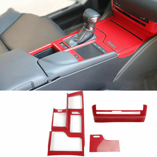 for Lexus ES350/300h/250 2019-22 Red Carbon Fiber Gear Shift Panel Cover Trim 3x