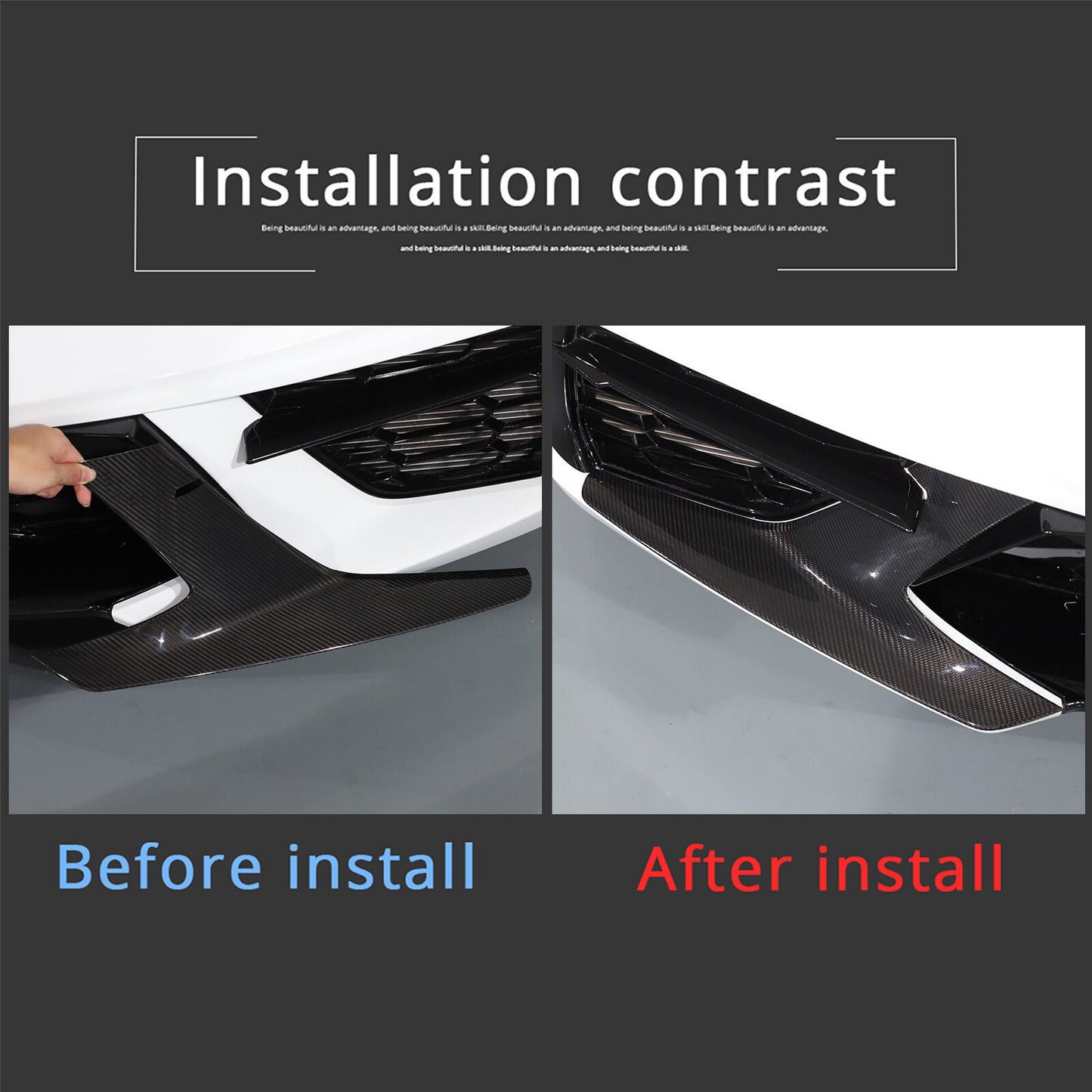 Carbon fiber front bumper cover trim for Corvette C8 2020-2024