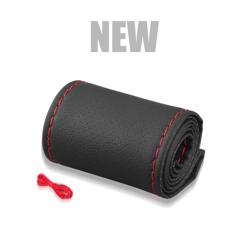 DIY 15 Leather Car Steering Wheel Cover Needle Thread NonSlip Black Universal