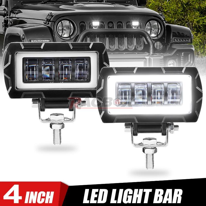 2X 4inch LED Work Light Bar Pods White Halo DRL Driving Fog Lamp Offroad ATV SUV