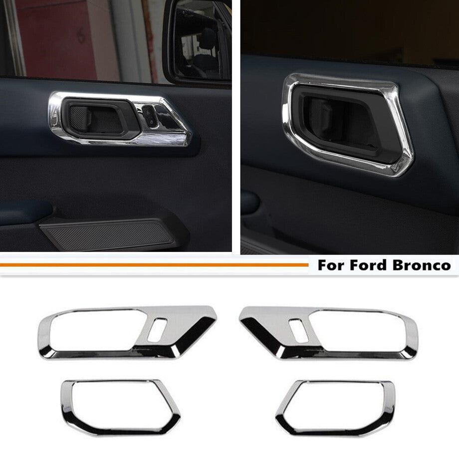 Fit For 2021-2024 Bronco ABS Chrome Interior Door Handle Bowl Cover Trim 4P v