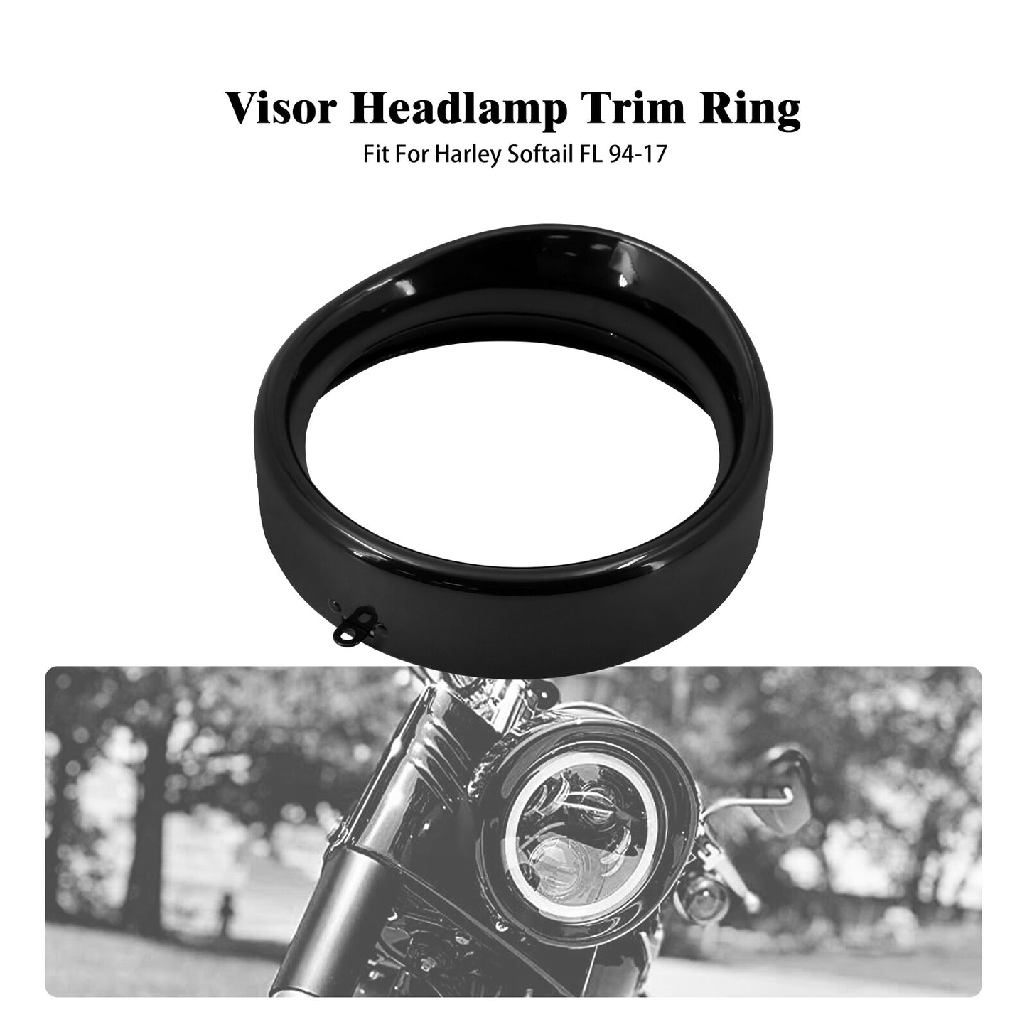 Black 7 Headlight Visor Ring Trim Cover Fits for Harley Softail FL 1994-2017