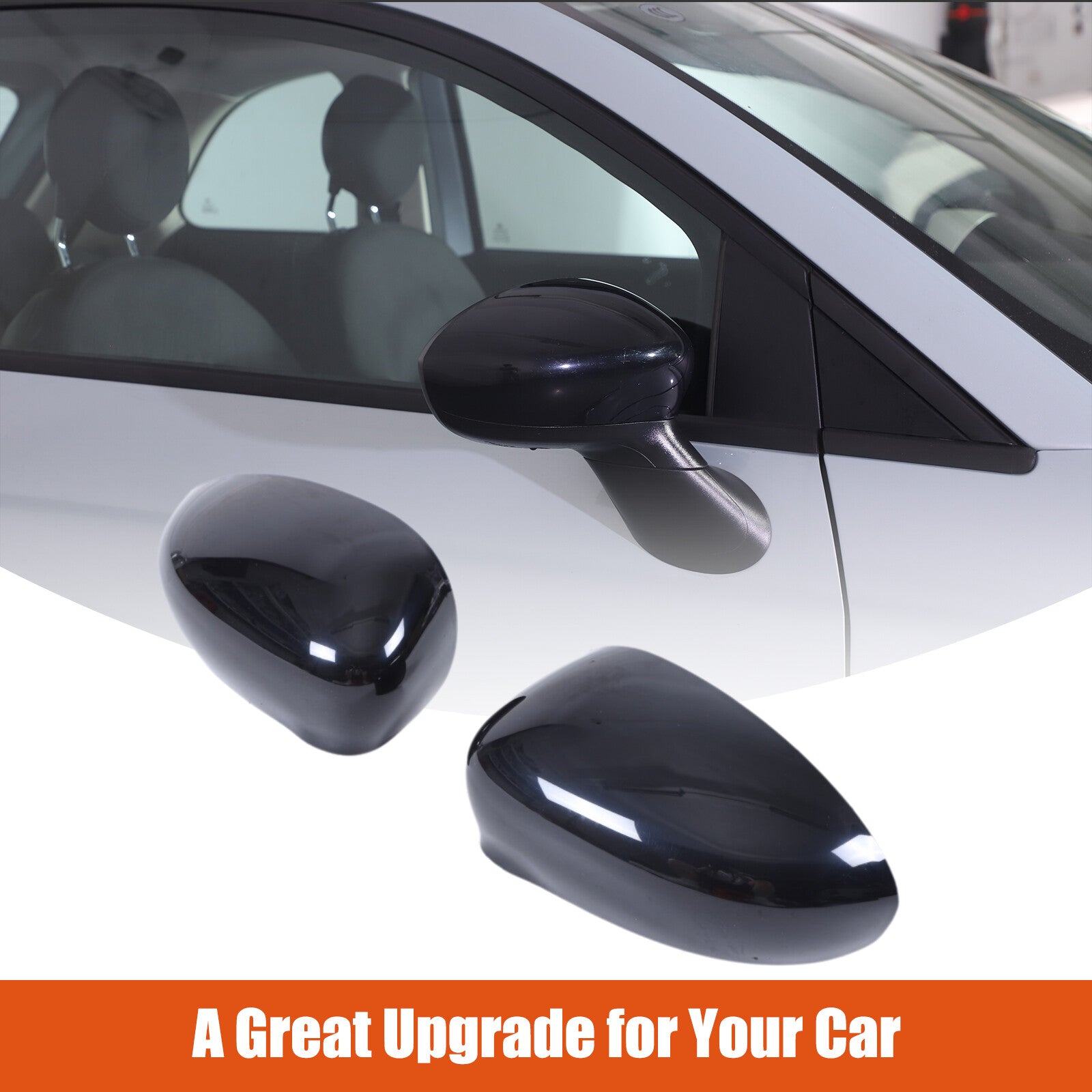 Glossy black rearview mirror cover replacement parts for Fiat 500 2007-22 2023 2PCS- n