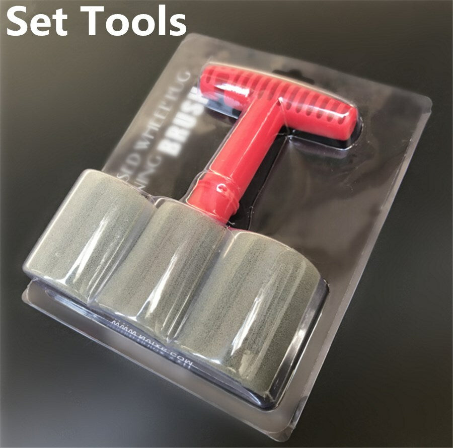 4-piece set with embedded lug nuts, wheel cleaning brush with handle, and detachable sponge. n