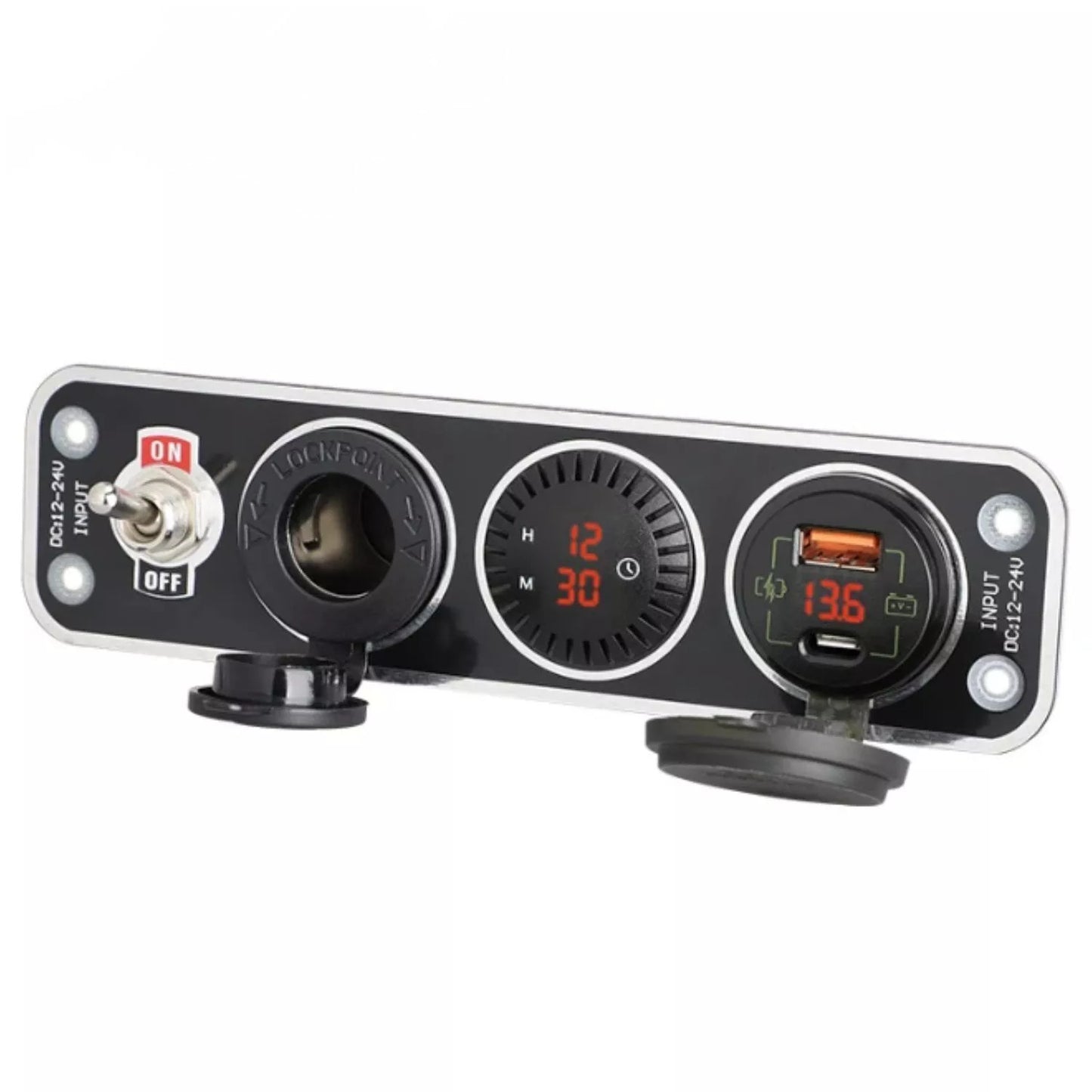 Rocker switch panel, voltmeter, clock, USB fast charging socket suitable for cars, boats, and RVs. n