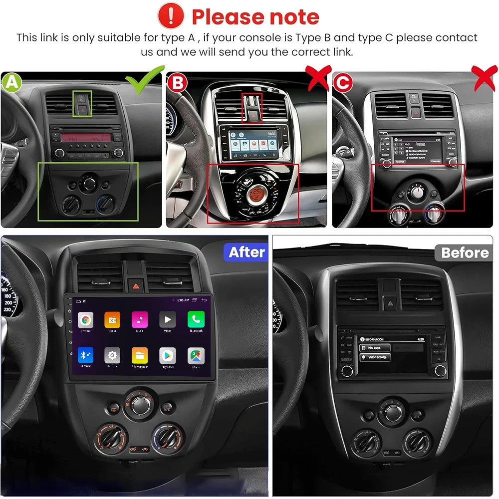 Android Auto Carplay for Nissan Versa 2012-2019 Stereo Car Radio GPS WIFI Screen