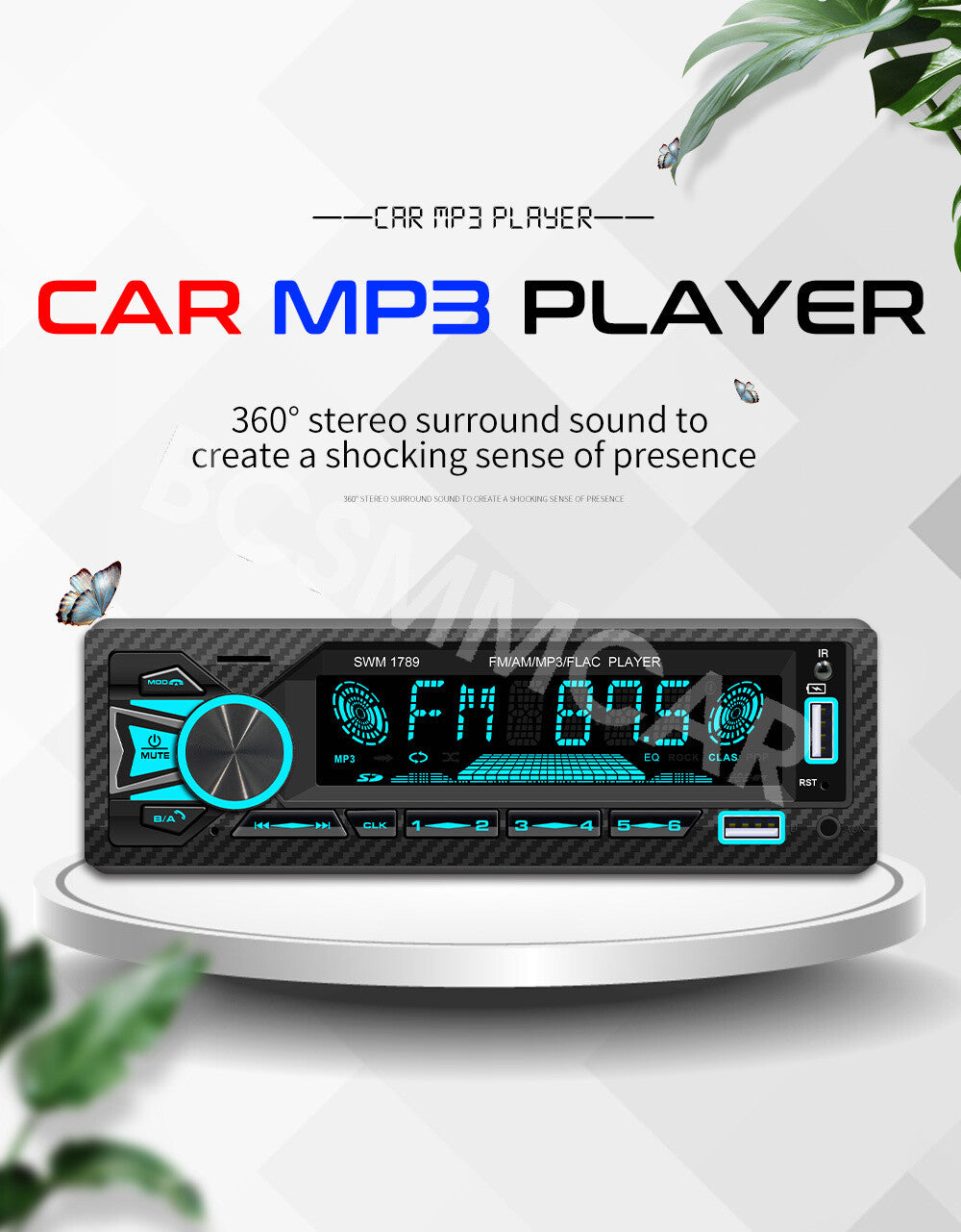 1 DIN Car Radio Bluetooth Stereo Head Unit Player MP3/USB/AUX-IN/FM/AM In-dash