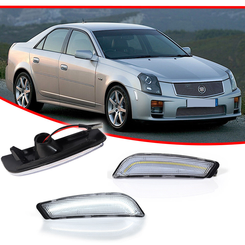 For 03-07 for Cadillac CTS CTS V Front Side Marker Lights Clear Lens White LED Lights - v