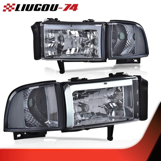 Suitable for 94-02 for Dodge for Ram 1500-3500 Clear Corner LED DRL Headlight Smoked Lens - v
