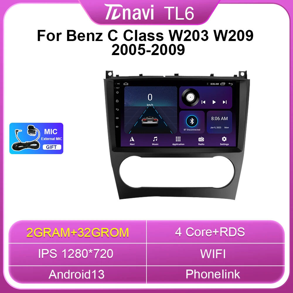 Auto Android Car Radio for Mercedes for Benz C klasa W203 C200 Multimedia Player GPS
