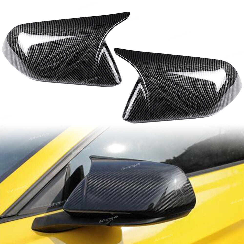 Carbon Fiber Rearview Mirror Cover Caps Horn Style Fit for Ford for Mustang 2015-22