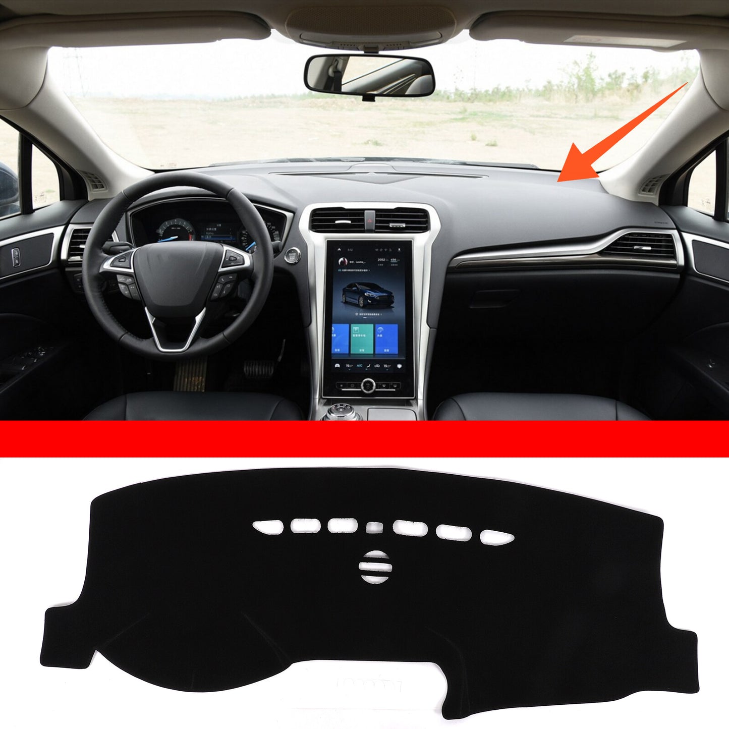 Dash Mat for Mondeo 2013-2020 Car Dashboard Carpet with Sun Protection - Black n