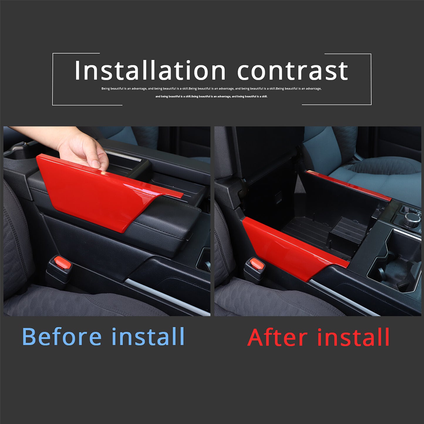 The red armrest box side panel trim is suitable for the Sequoia 2022 - 2023. n