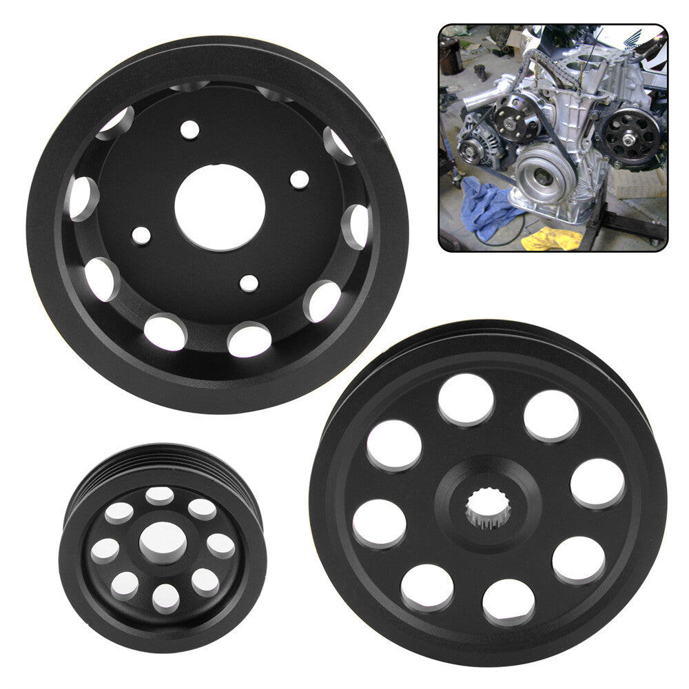 3PCS Underdrive Crank Pulley Kit for Nissan 240SX S14 S15 SR20 1989-1998 Black