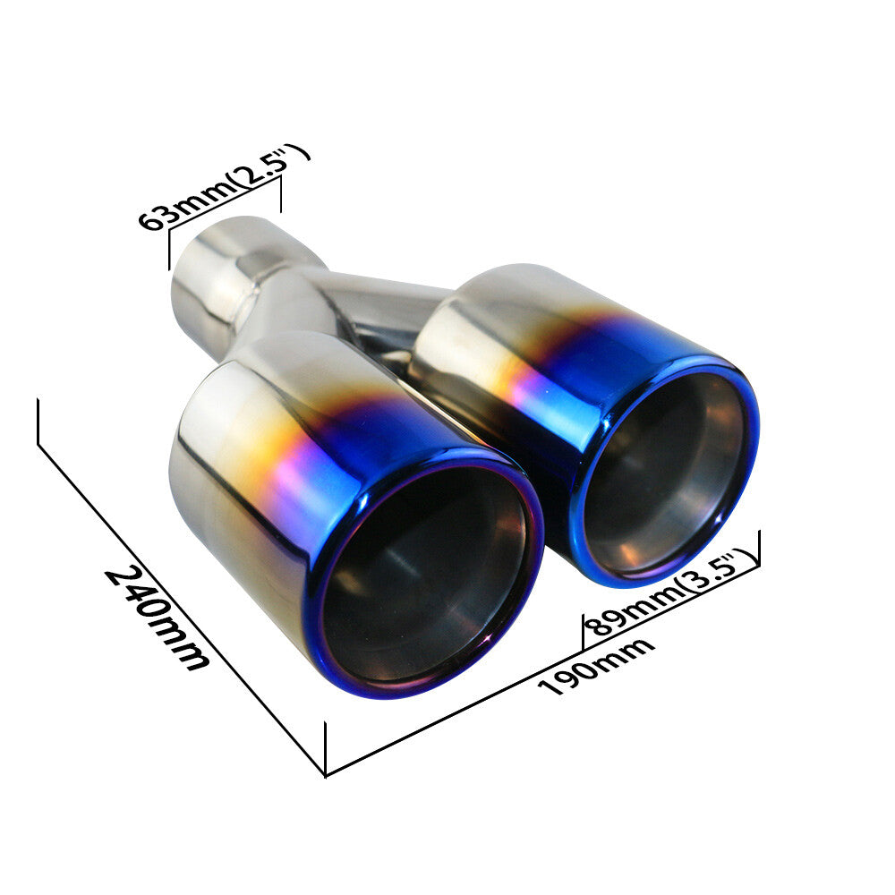 Blue 2.5 ID 3.5'' OD Universal End Double Wall Exhaust Tips Rolled Tips